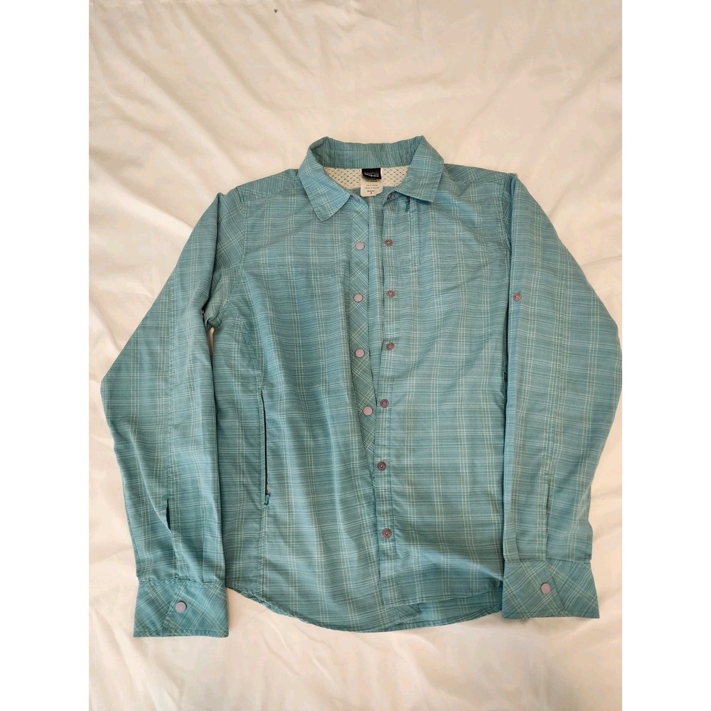 Patagonia Teal/Yellow Plaid Snap Front Shirt Long Sleeve Women's Size 8